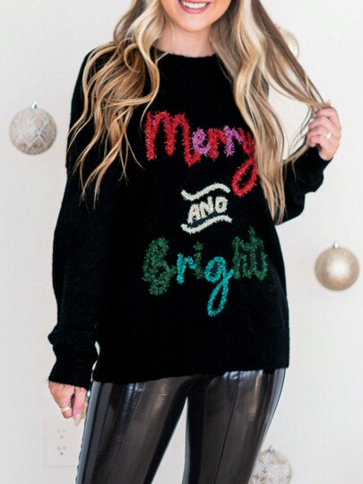 Damen Weihnachtspullover mit weißem Lametta und fröhlicher und heller Grafik