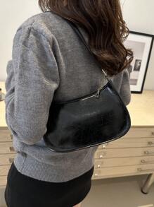 Minimalist Vintage Versatile Women's Shoulder Bag, Underarm Bag, Simplistic Color Zipper Crescent-Shaped Bag, Retro Inspired Vintage Bag For Women
