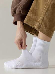 5 Pairs Men's Mid-Calf Socks, Cushioned Sole, Odor Resistant, Breathable For Daily Wear