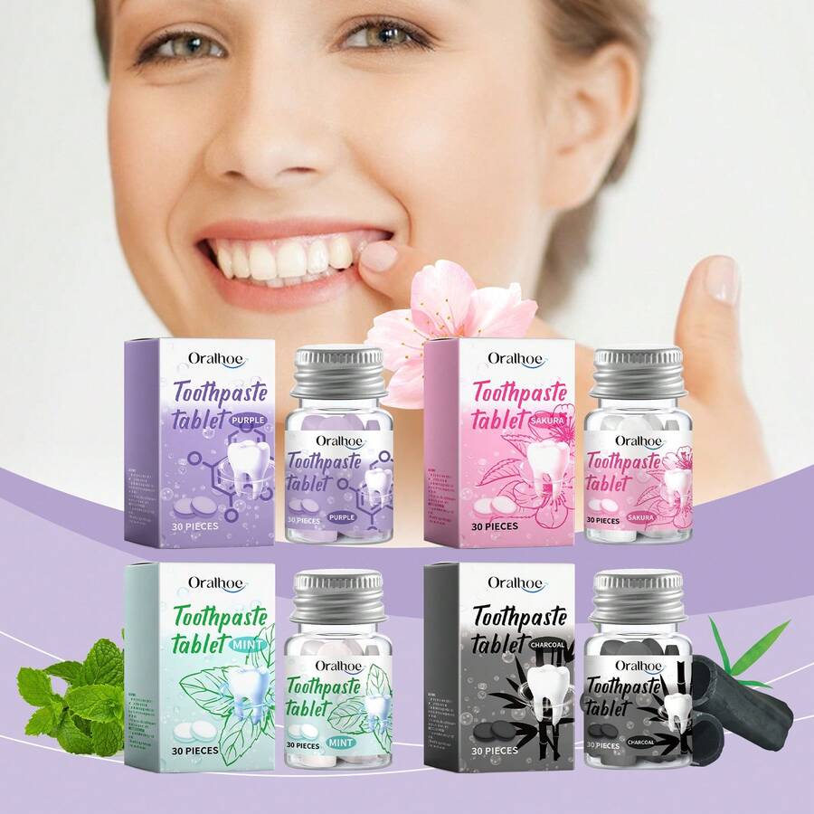 30 viên kem đánh răng dạng rắn nhiều hương vị, làm sạch và chăm sóc răng sâu, loại bỏ vết ố trên răng, viên chăm sóc răng di động - Nhiều màu - Xem 1