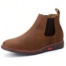 Men's Sophisticated Leather Boots Stitched Leather - Camel - View 2
