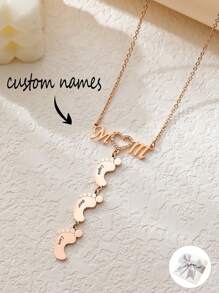 1pc Personalized Mother And Child Multi-Name Necklace Mother's Day Gift, Mother's Foot Name Pendant, Engraved Baby Name Necklace For Women, Mother's Day Gift, Christmas Gift - Rose Gold - View 1