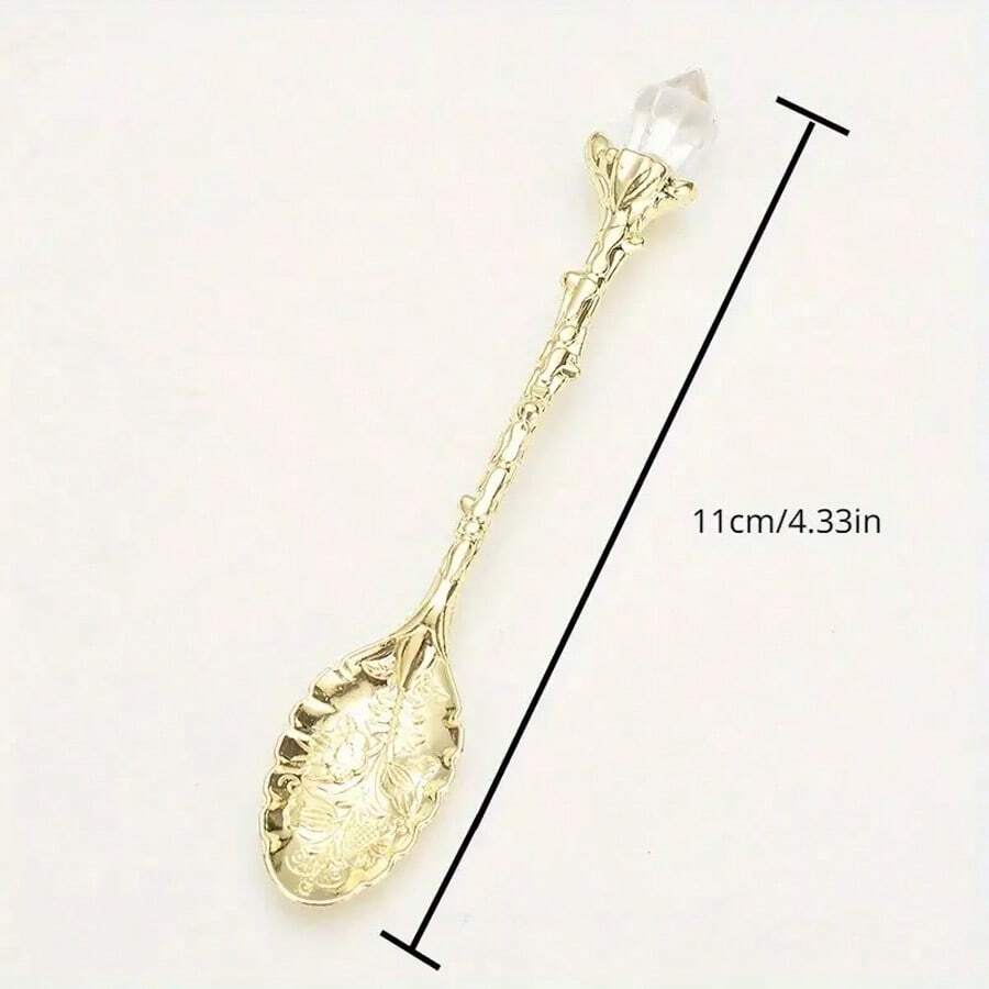 1/4/8pcs Vintage Etched Crystal Head Patterned Metal Leaf Shaped Spoons