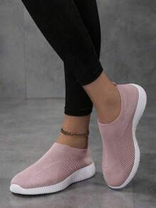 Women Knitted Breathable Slip-On Sneakers Lightweight Casual Walking Running Sport Shoes