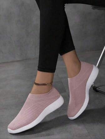 女士针织透气一脚蹬运动鞋轻便休闲步行跑步运动鞋