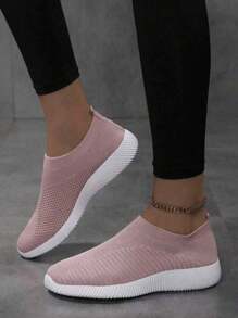 Women Knitted Breathable Slip-On Sneakers Lightweight Casual Walking Running Sport Shoes