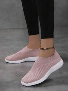 Women Knitted Breathable Slip-On Sneakers Lightweight Casual Walking Running Sport Shoes