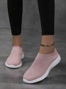 Women Knitted Breathable Slip-On Sneakers Lightweight Casual Walking Running Sport Shoes