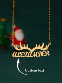 Personalized Name Antler Pendant Necklace For Women Men Classic Christmas Gift Customized Nameplate Pendant Necklace Choker In Silver Gold Color Stainless Steel Jewelry Accessories Christmas Gift Is A Thanksgiving Gift For Her