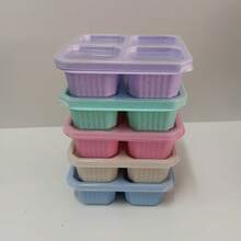 Caja de snacks de paja de trigo con cuatro compartimentos y tapa transparente, ideal para servir comida de té, recibir invitados, etc. Recipiente reutilizable de bento para snacks de paja de trigo con 4 compartimentos para frutas, frutos secos, caramelos, división de comidas. Caja de almuerzo con tapa para nevera, escuela, trabajo, viaje, camping - Multicolor - Ver 9