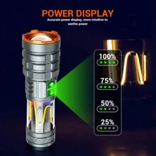 1 szt. Latarka LED Teleskopowa Zoom Przenośna lampa z wyświetlaczem baterii Zewnętrzna wodoodporna awaryjna latarka Cob