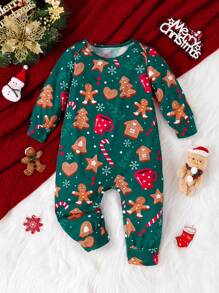 Baby Boy Christmas Snowman & Candy Cane Print Romper
