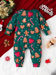 Baby Boy Christmas Snowman & Candy Cane Print Romper