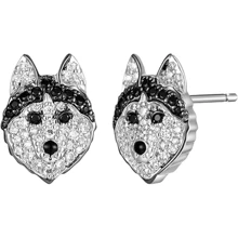 Creative Personality Shining Black And White Rhinestone Cute Husky Stud Earrings For Women Exquisite Cartoon Puppy Animal Jewelry Accessories Gift For Mother, Wife, Daughter, Girl - 銀色 - 查看 12