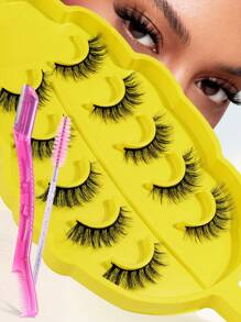 MAGEFY 5pairs/Set 3D Faux Mink Hair Fluffy False Eyelashes With Leaf-Shaped Tray+Double Ended Eyebrow Grooming Tool+Eyebrow Brush,Natural Looking, 3D Natural Spiky Manga Lashes Fluffy Wispy Soft Lashes Fake Eyelashes False Eyelashes Strip,Natural Soft Eyelash Criss Cross Wispy Fluffy Lashes,Naturally Slender, Curled And Enlarged Eyes,For Women To Use Travel, Party For Parties Travel School Daily Work Etc - 交叉款 - 查看 12