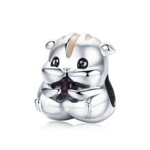 bamoer 1 pièce Pendentif mignon en argent sterling 925 Charm d'animal Hamster Eléphant Ours Perle pour bracelet, bangle DIY Bijoux