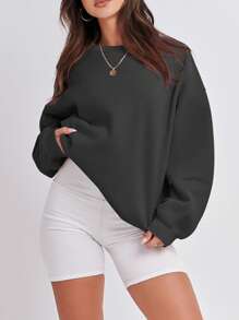 Damen Lässig Rundhals Sweatshirt, locker sitzend, weich, Langarm Pullover Oberteil