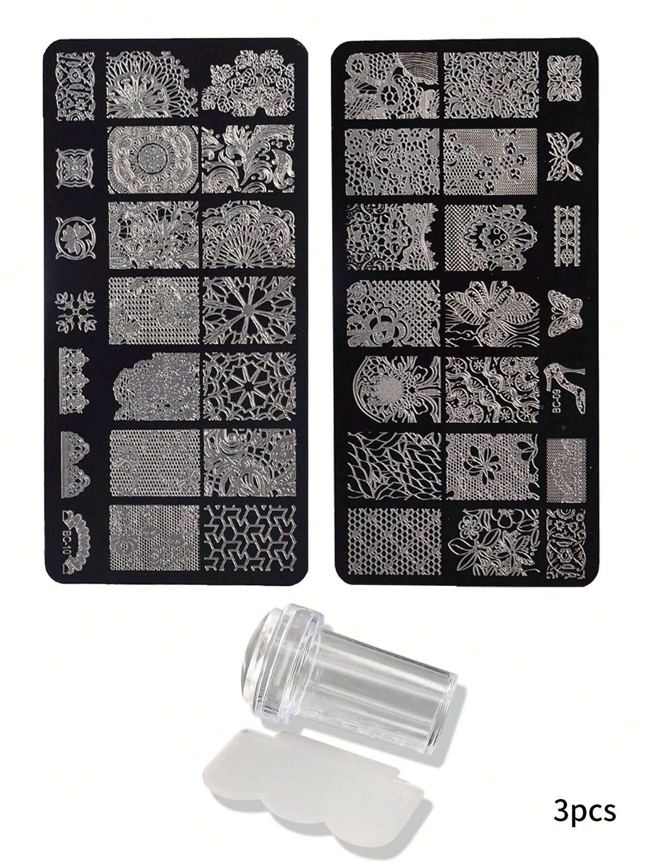 2+1 Nail Art Stamping Tool Kit, Including Metallic Foil Lace