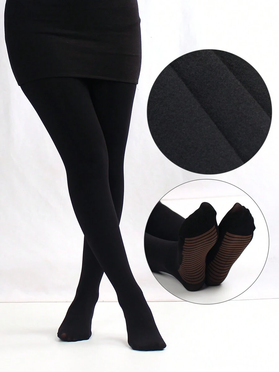 1 双高腰冬季保暖紧身裤，带防滑鞋底，女款 - 黑色 - 查看 1