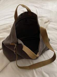 Sac fourre-tout en canevas vintage avec imprimé de lettres, sac à main, sac à bandoulière, sac bandoulière, sac fourre-tout polyvalent décontracté pour hommes et femmes, trajets, travail, école, voyage - Gris foncé - Voir 7
