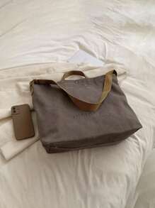 Sac fourre-tout en canevas vintage avec imprimé de lettres, sac à main, sac à bandoulière, sac bandoulière, sac fourre-tout polyvalent décontracté pour hommes et femmes, trajets, travail, école, voyage - Gris foncé - Voir 6