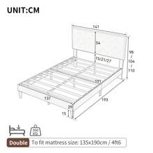 Flieks 4ft6 Double Upholstered Velvet Bed Frame, With Adjustable Button-Tufted & Riveted Headboard, Velvet Platform Bed Frame With Solid Wood Slat And Mute Foam, No Box Spring Needed, Easy Assembly - Beige - View 7