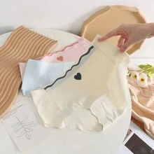 6 chiếc quần lót liền mạch họa tiết trái tim cho bé gái tuổi teen, cạp chun, quần lót thể thao mềm mại và thoáng khí - màu đen - Xem 5