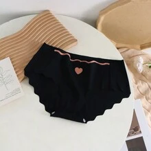 6 chiếc quần lót liền mạch họa tiết trái tim cho bé gái tuổi teen, cạp chun, quần lót thể thao mềm mại và thoáng khí - màu đen - Xem 4