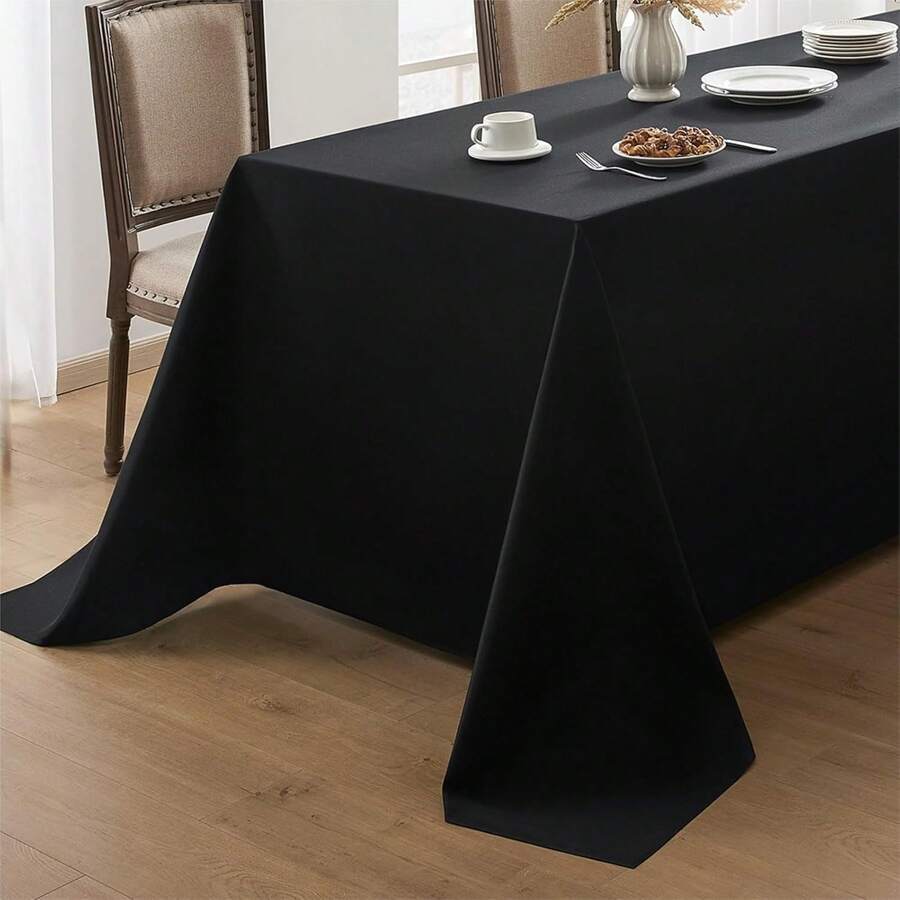 1 khăn trải bàn hình chữ nhật 60*102 inch màu đen chống bẩn và nhăn, có thể giặt được bằng polyester, thích hợp cho nhà bếp, phòng ăn, tiệc buffet, đám cưới, tiệc tùng, bữa tối ngày lễ - Trang trí bàn