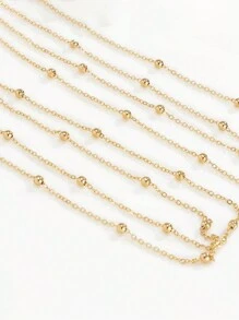 A Set Of Hip-Hop Minimalist Ball Chain Long Necklace Vintage Layered Metal Thin Chain Stainless Steel Jewelry - 67+97CM two - View 5