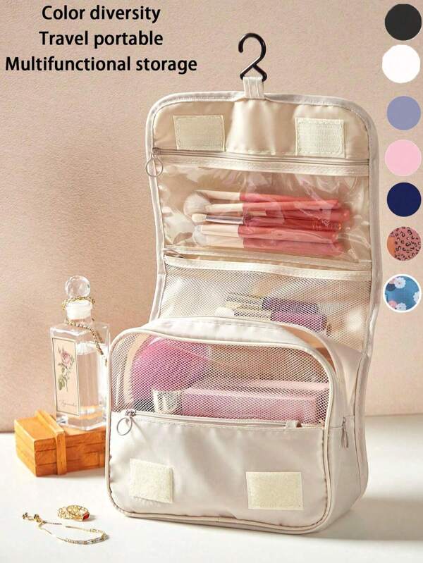 1pc Multi-Functional Travel Makeup Bag, Hanging Toiletry Organizer Pouch, Portable Storage Bag, Waterproof, Folding Beach Bag, Large Capacity, Convenient For Vanity, Bathroom, Bedroom, Living Room, Travel, Dorm, Mother's Day Gift, Gift For Friends, Girlfriend, Family, Teachers, Coworkers, Halloween, Christmas,Boho Vibes
