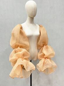 1 Stück weißer Organza 3-stufiger aufgeblähter Ärmel-Manschetten Braut Oberarmbinde mit Gummi für Halloween