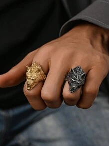 1枚不锈钢镀18K金复古虎头图案男士戒指 时尚首饰 - 虎頭 - 查看 13