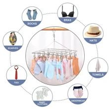 NetHong Stainless Steel Sock Drying Rack, Swivel Hook Wind-Proof Clothes Hanger Rack For Socks, Underwear, Shoe Insoles, Baby Clothes, GlovesClotheshorse Back To School - Silver - View 7