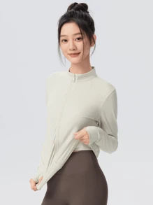 361degree 1pc Women's Autumn Long Sleeve Sports Jacket, 361 Brand - Stand Collar, Fade Resistant, Breathable, Stretchy Fabric, Suitable For Running, Yoga, Workout, Daily Wear