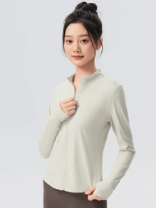 361degree 1pc Women's Autumn Long Sleeve Sports Jacket, 361 Brand - Stand Collar, Fade Resistant, Breathable, Stretchy Fabric, Suitable For Running, Yoga, Workout, Daily Wear