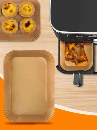 50/100pcs Thick Rectangular Baking Parchment Paper, For Oven & Air Fryer, Suitable For Baking Fries, Pizza, Sandwiches, Fried Chicken, Roasted Chicken, Seafood, Cheese, Chicken Wings, Chicken Nugget, Sweet Potato, Egg Tart And Other Baked Goods, Heat Resistant, Non-Stick, Reusable, Dishwasher Safe, Universal For Ovens