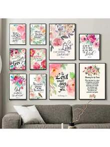 1 件植物圣经诗句海报印刷帆布画蝴蝶花卉基督教壁画励志名言图片适用于家庭房间装饰无框架