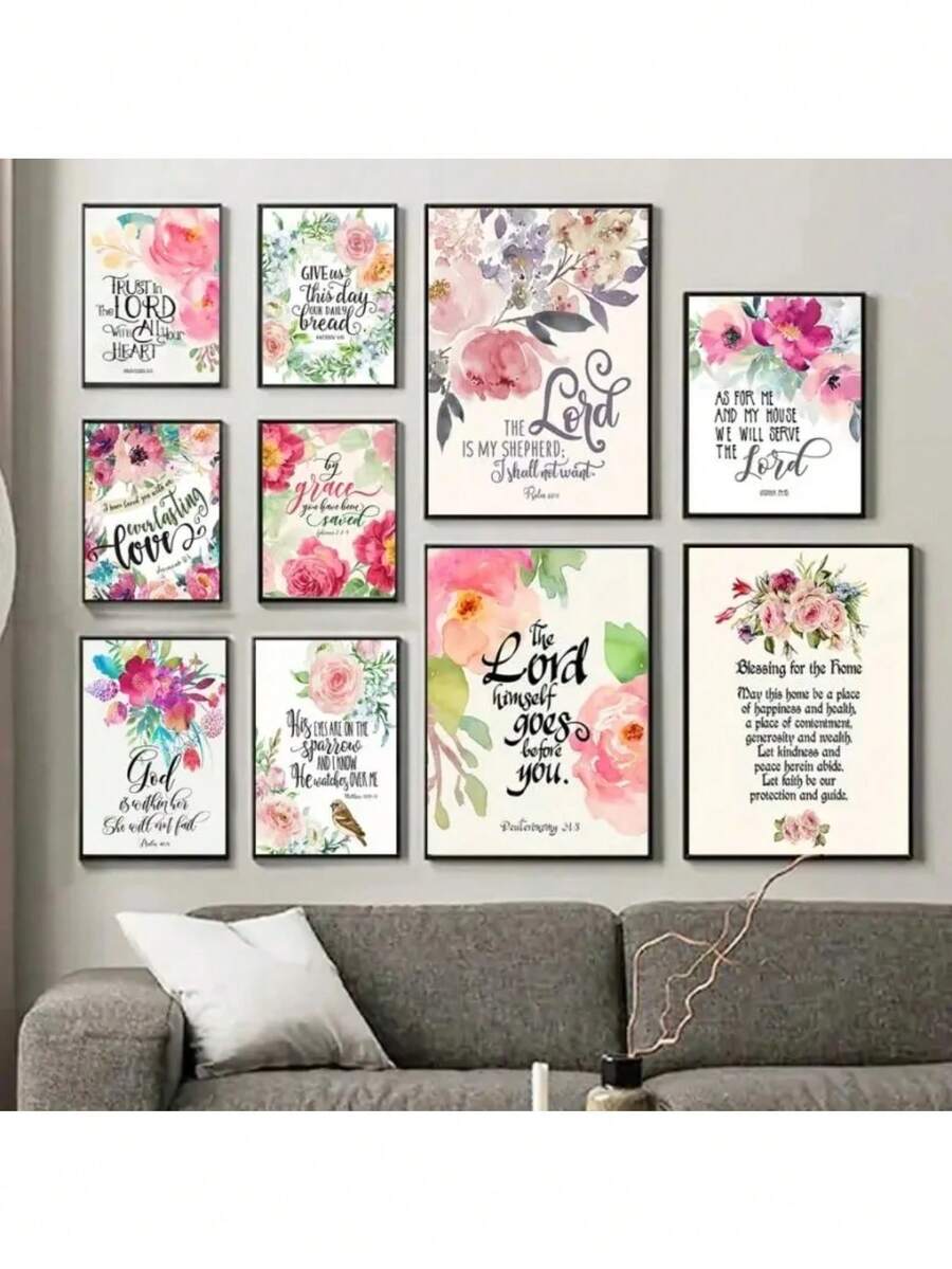 1 件植物圣经诗句海报印刷帆布画蝴蝶花卉基督教壁画励志名言图片适用于家庭房间装饰无框架