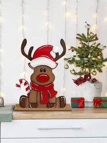 1/2/190 Set Stampa Natalizia in Legno Renna Rossa, Decorazione Candy Cane per Casa, Tavolo, 1/2/190 Set Decorazione Natalizia in Legno a Più Ripiani con Renne e Babbo Natale per Negozio, Mercato, Bar, Scrivania