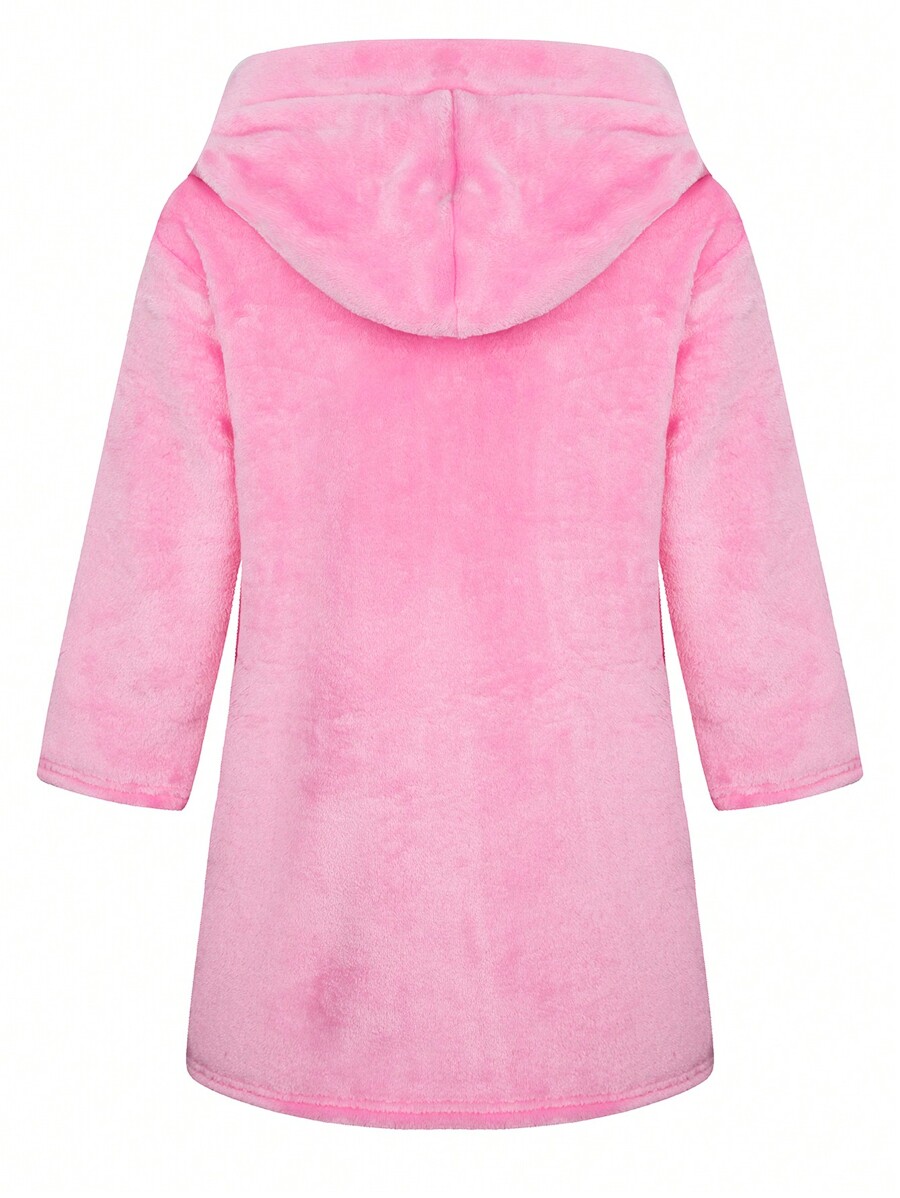Young Girl Hooded Plush Fleece Robe, Thick Warm Bath Robe For Home Wear