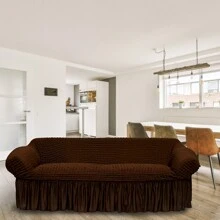 Protector Cubre Sala Stretch Fit Falda Bubble 3 Piezas - Marrón Chocolate - Ver 5