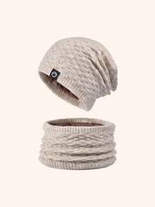 1 Set Women Geometric Pattern Acrylic Warm Hat & Loop Scarf With Fleece Earflaps, Autumn/Winter Winter Accessories Winter Outfits - Multicolor - View 7