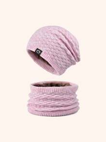 1 Set Women Geometric Pattern Acrylic Warm Hat & Loop Scarf With Fleece Earflaps, Autumn/Winter Winter Accessories Winter Outfits - Multicolor - View 6