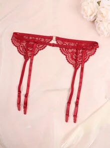 Portaligas de malla para mujer con 4 tirantes de clip para medias muslo color negro - Rojo - Ver 2