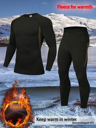 Boyfriend Style Men's Winter Thermal Underwear Set - Thermal Lined Sports Top And Bottom Thermal Base Layer, Suit For Fitness, Outdoor Sports, Hiking, Hunting, Skiing
