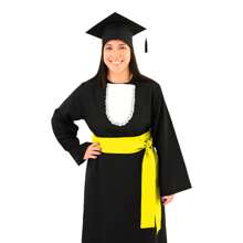 Black Graduation Gown Set + Cap + Jabot + Sash - Amarillo - Ver 1