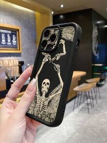 1pc Angel Skull Butterfly Halloween Pattern Anti-Fingerprint Black Sand Texture Phone Case Compatible With IPhone/ Compatible With Samsung// Compatible With Redmi/ Compatible With Infinix/ Compatible With VIVO - Black - View 5