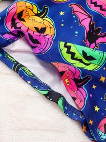 2pcs/Set Halloween Night Glow Bat & Pumpkin Print Long Sleeve T-Shirt + Pants, Casual & Comfy Outfit, Glow Effect Only Appears Under Purple Light - Multicolor - View 6