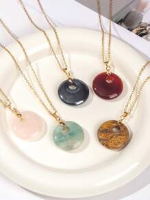 1pc Natural Crystal Doughnut Shape Charm Fashion Cute Pendant Amulet Lucky Coin Pendant Necklace, Holiday Party To Send Friends And Family Jewelry Gift Choice